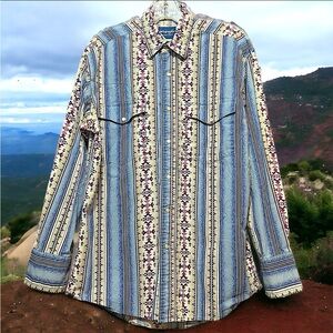 Cool VTG Wrangler Western Wear Pearl Snap Mens Shirt Medium/Large  44” Chest